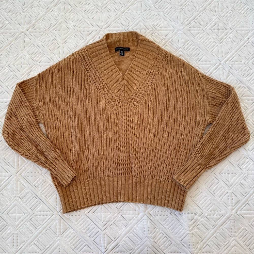 Saks Fifth Avenue V Neck Ribbed Sweater Size XS